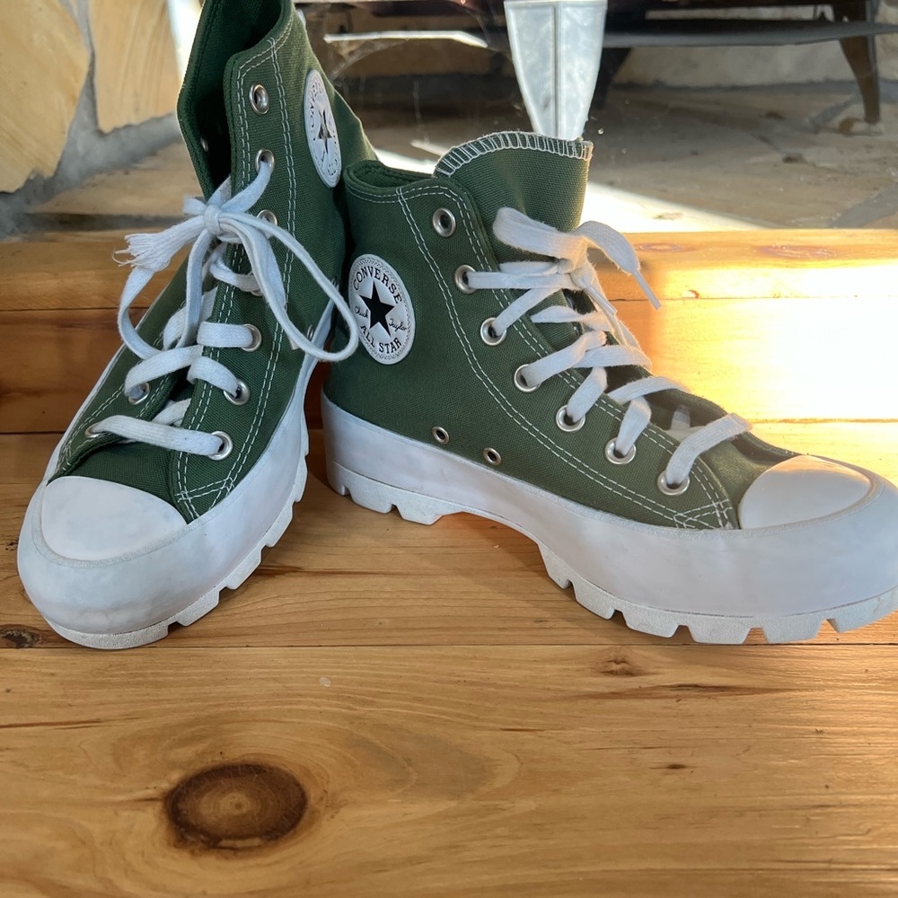 Green high top converse, platform sole lugged